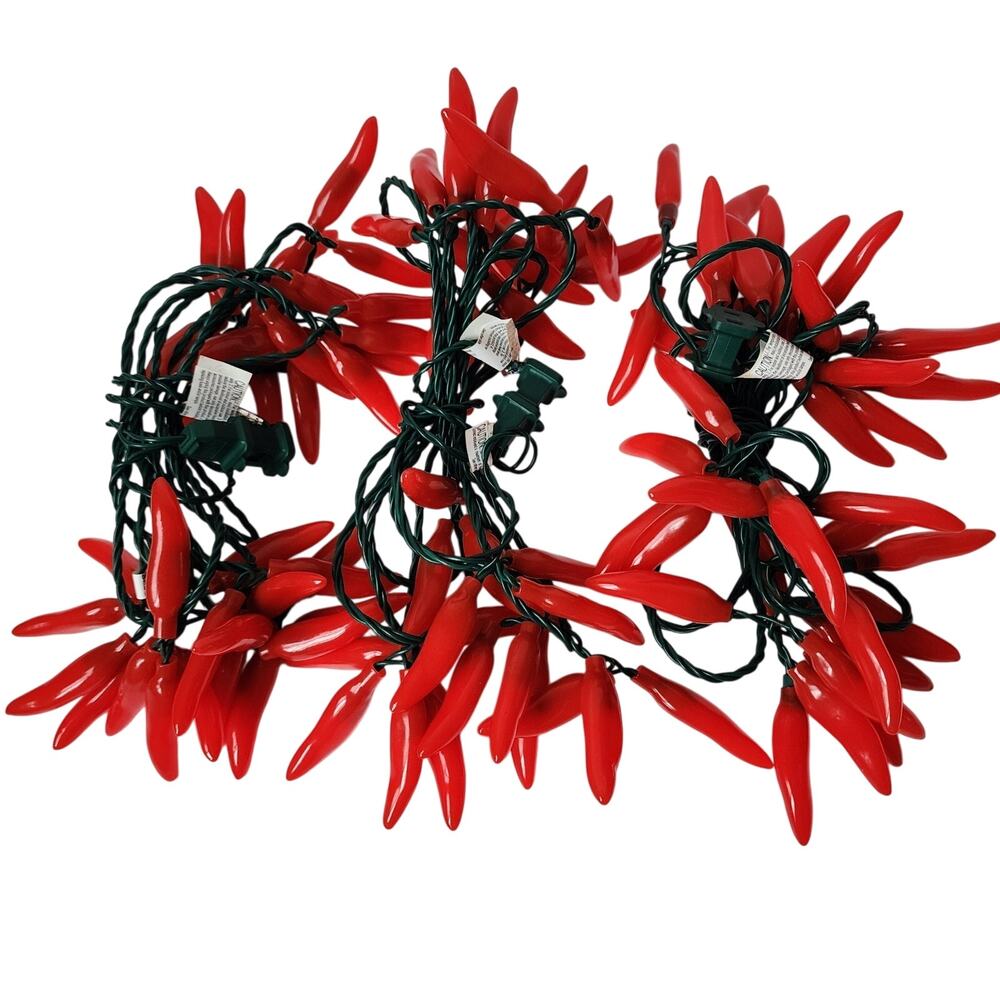 Chili Pepper String Lights Red 3 Strings Works Extra Bulbs Decorative Festive